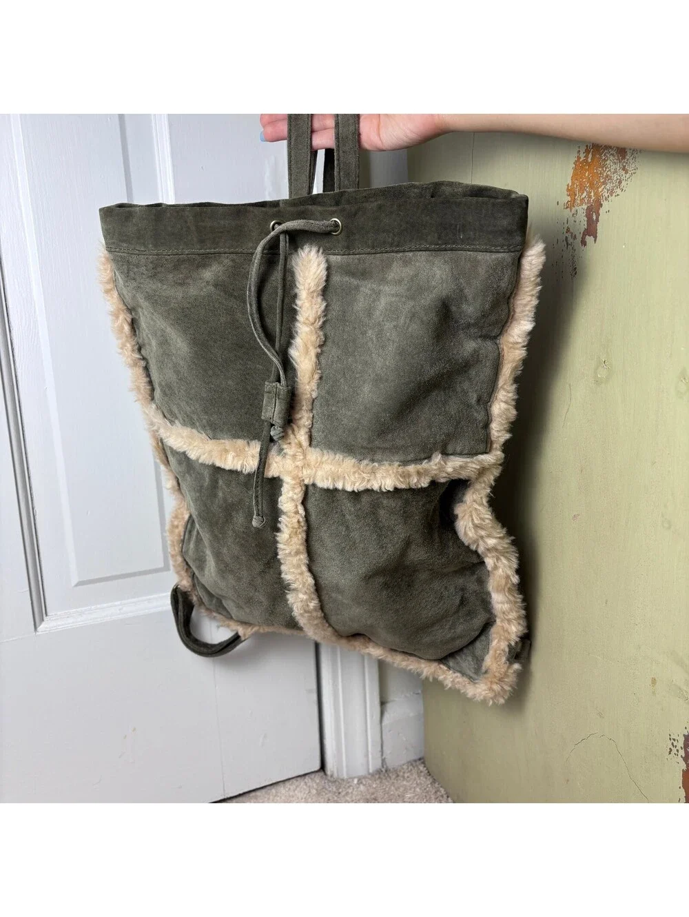 Green Suede Wilsons Leather Flat Backpack